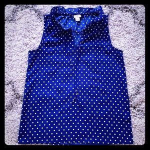 JCrew royal blue polka dot ruffle tank